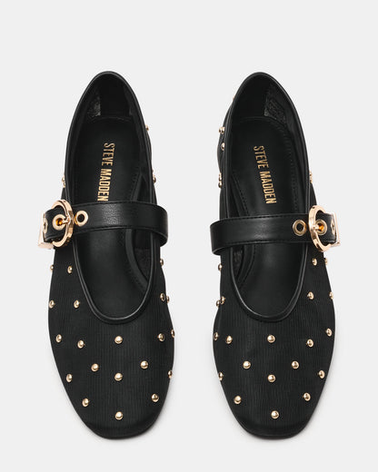 LUCIA Stud Black Multi Mesh Mary Jane Ballet Women's Flat