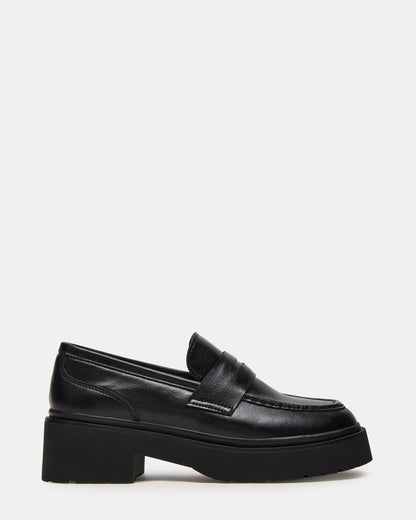 LAYKEN Black Leather Platform Lug Women's Loafer