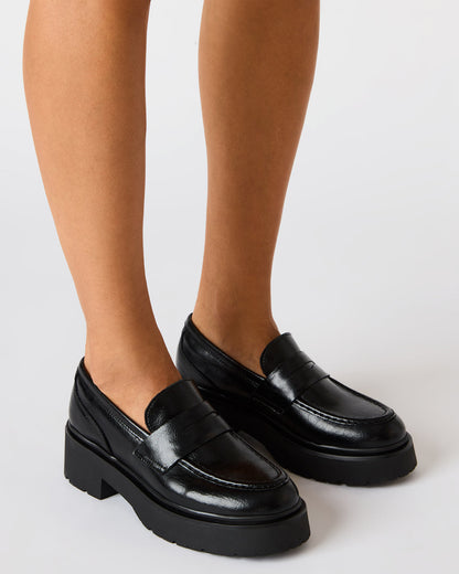 LAYKEN Black Leather Platform Lug Women's Loafer