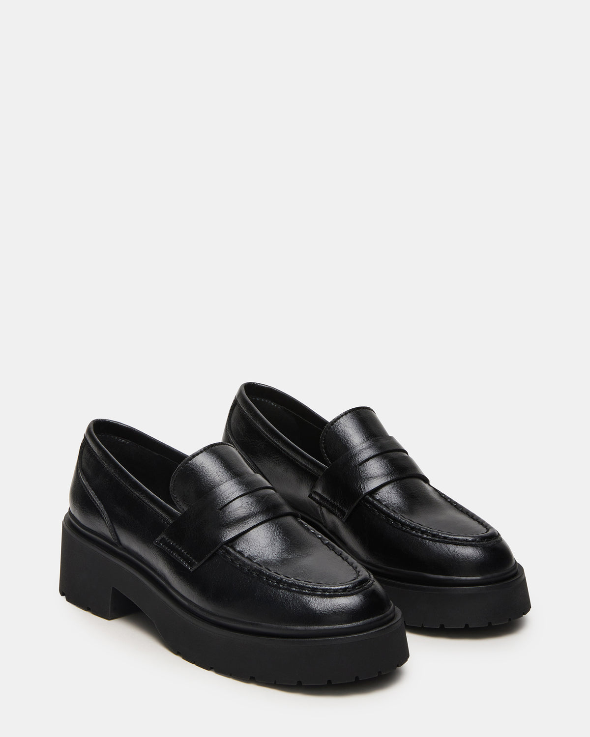 LAYKEN Black Leather Platform Lug Women's Loafer