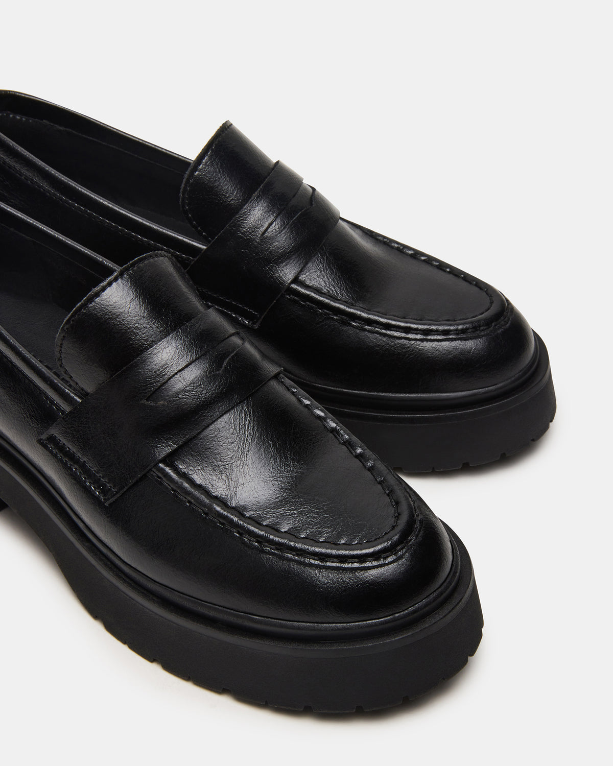 LAYKEN Black Leather Platform Lug Women's Loafer