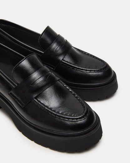 LAYKEN Black Leather Platform Lug Women's Loafer