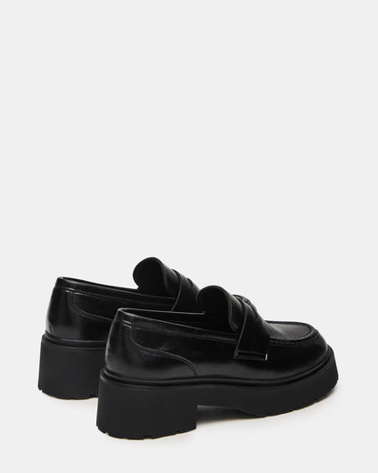 LAYKEN Black Leather Platform Lug Women's Loafer