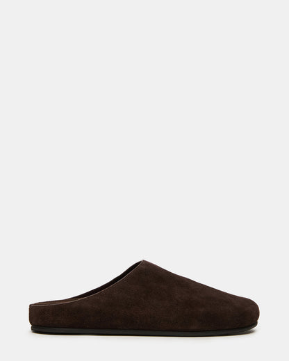 FERN Brown Suede Mule Slip-On Round-Toe Women's Flat