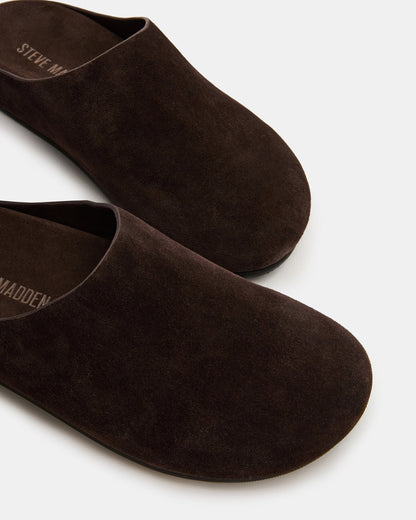FERN Brown Suede Mule Slip-On Round-Toe Women's Flat