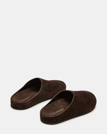 FERN Brown Suede Mule Slip-On Round-Toe Women's Flat