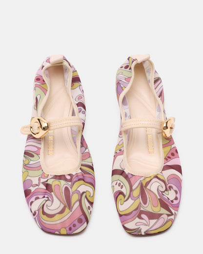 DAFFIA Purple Multi Mary Jane Gold-Detail Buckle Ballet Women's Flat