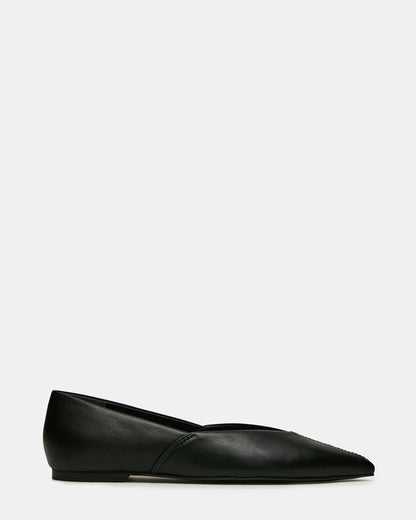 TOVI Black Leather Pointed-Toe Ballet Women's Flat