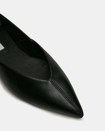 TOVI Black Leather Pointed-Toe Ballet Women's Flat