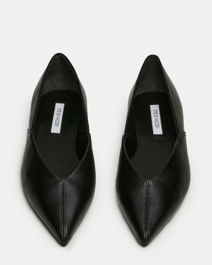 TOVI Black Leather Pointed-Toe Ballet Women's Flat