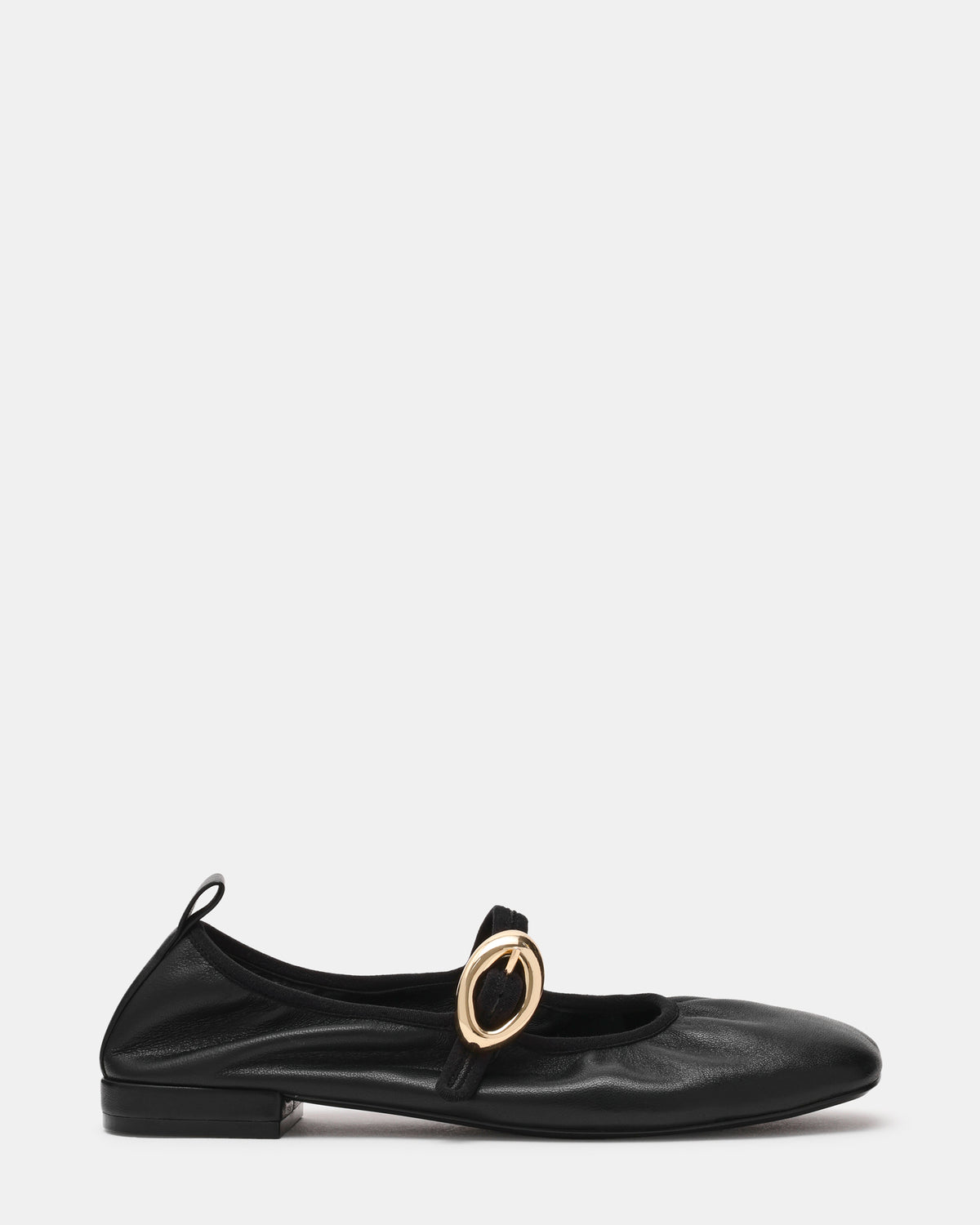 DAFFIA Black Leather Mary Jane Gold-Detail Buckle Ballet Women's Flat