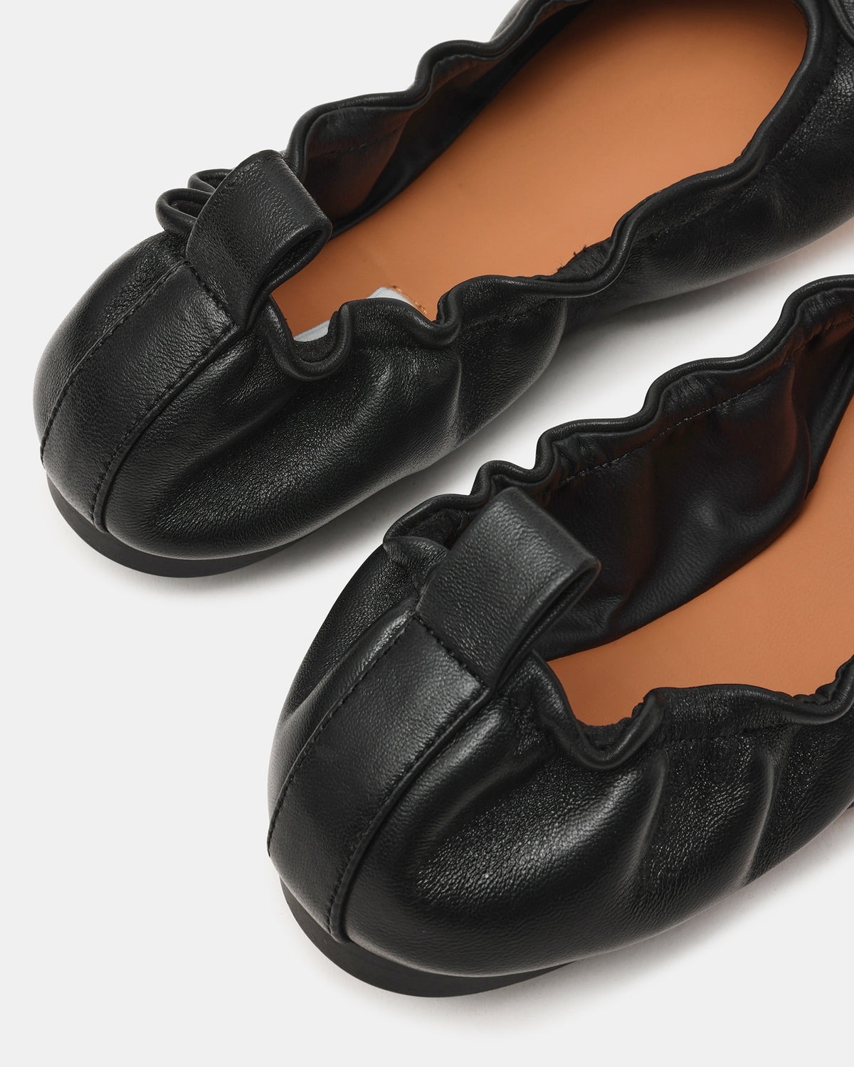 LANTI Black Leather Bow Round-Toe Women's Flat