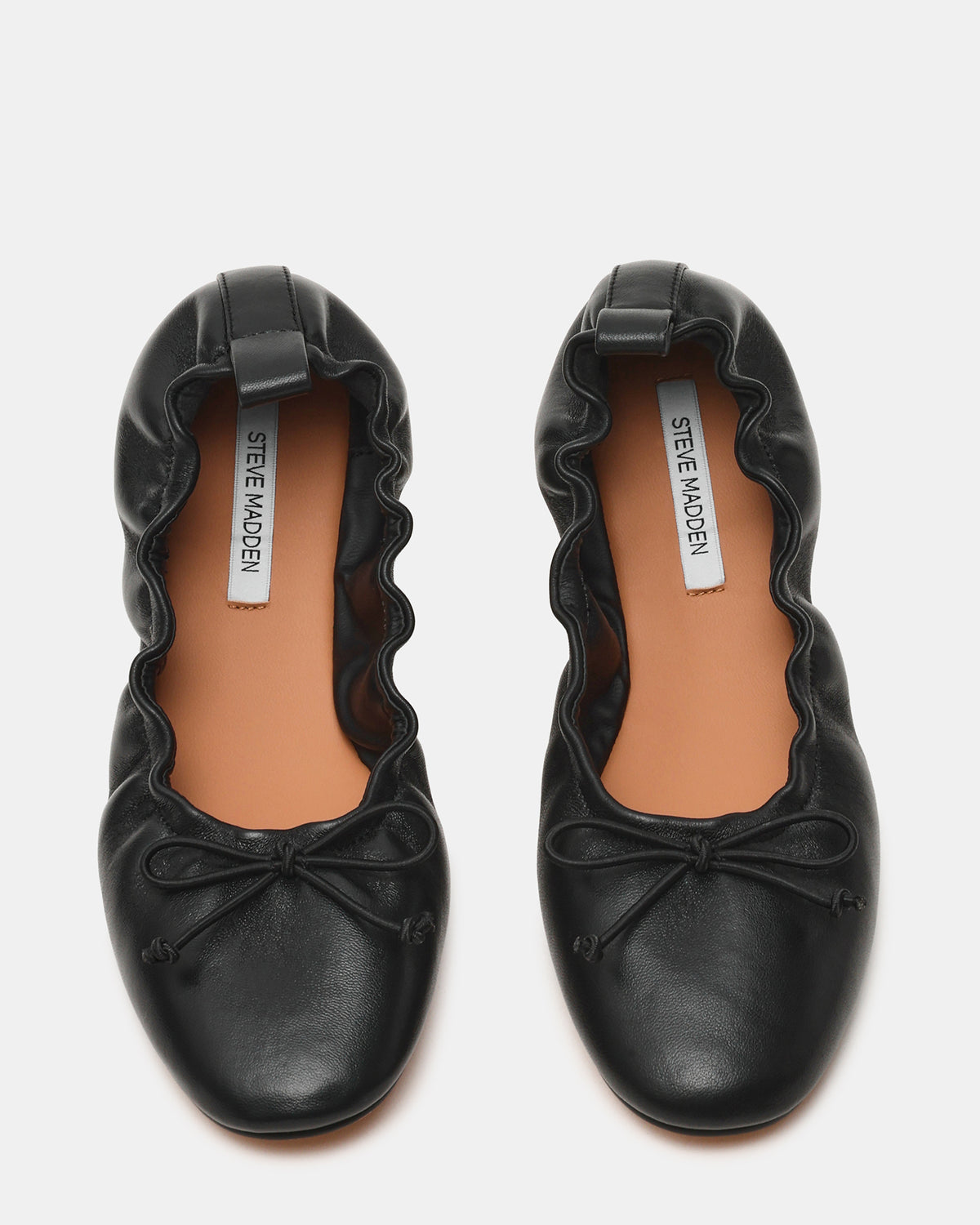 LANTI Black Leather Bow Round-Toe Women's Flat