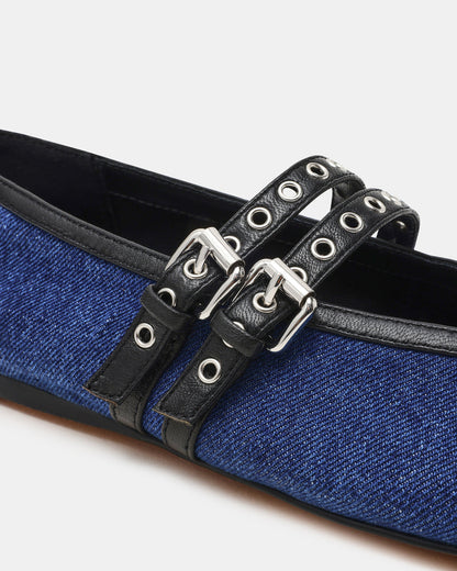 LYDIA Cap Black Denim Mary Jane Ballet Women's Flat