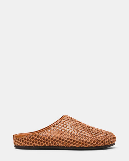 FERN Tan Raffia Mesh Mule Slip-On Round-Toe Women's Flat