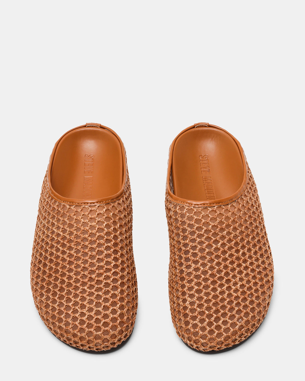 FERN Tan Raffia Mesh Mule Slip-On Round-Toe Women's Flat