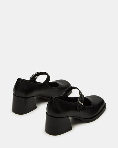 LISBON Black Leather Square-Toe Mary Jane Women's Loafer
