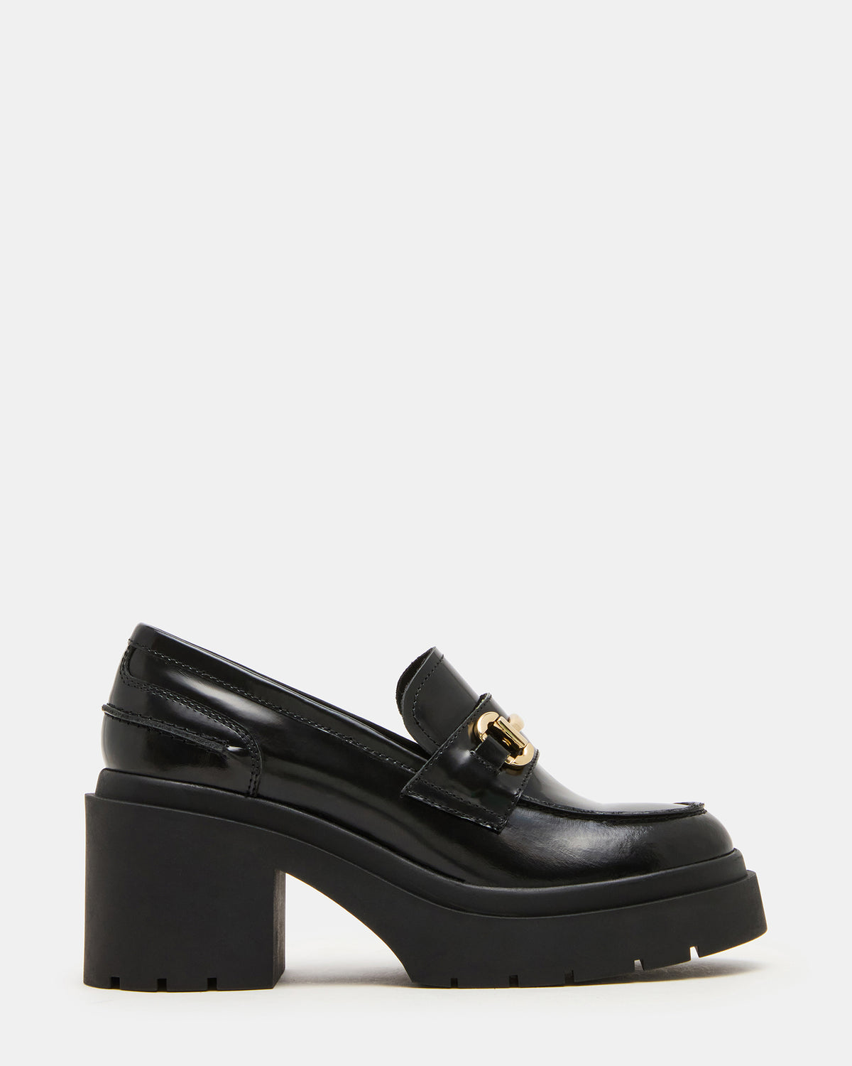 LAZRA Black Platform Lug Block Heel Women's Loafer