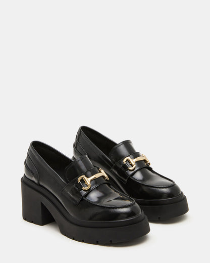 LAZRA Black Platform Lug Block Heel Women's Loafer