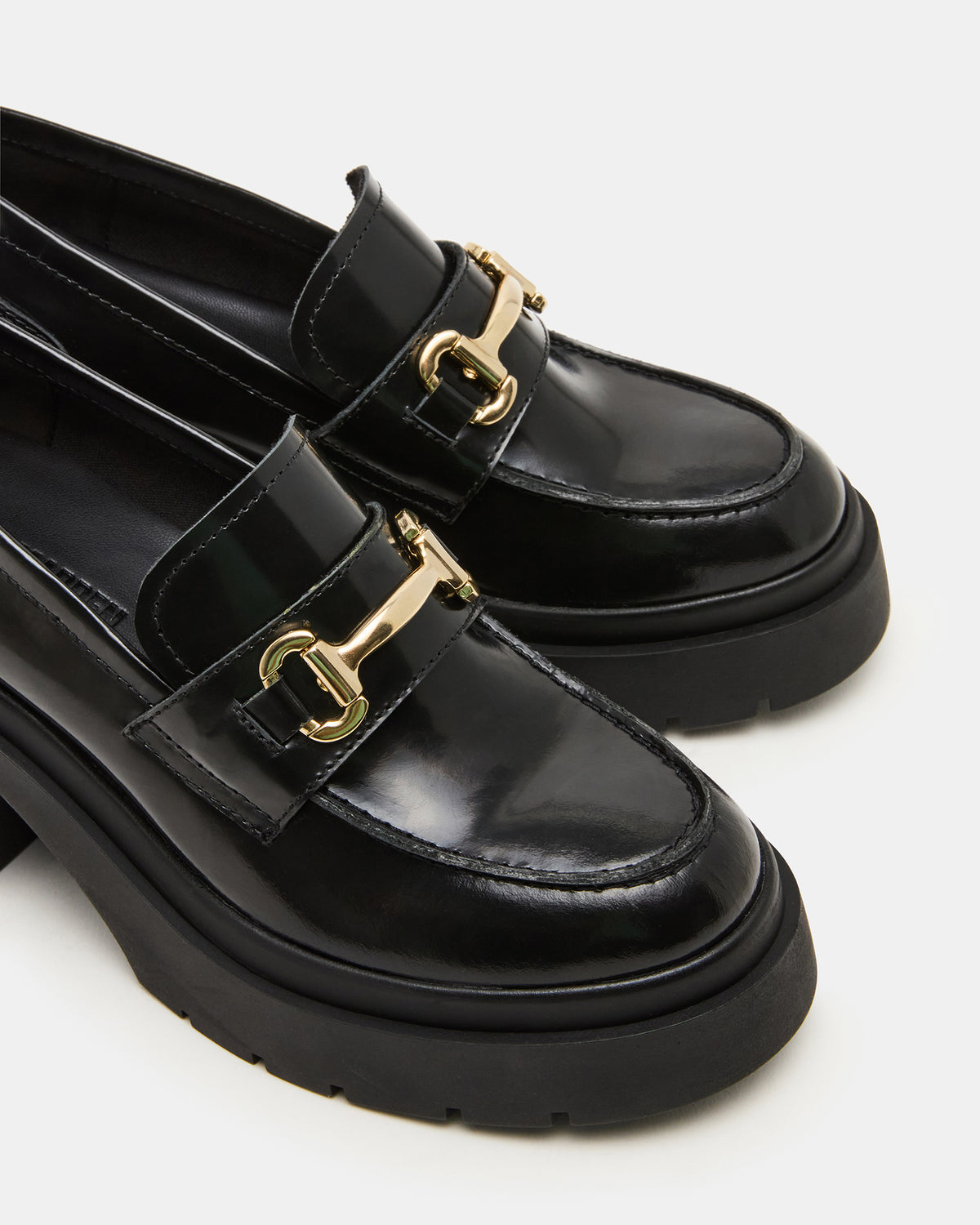 LAZRA Black Platform Lug Block Heel Women's Loafer