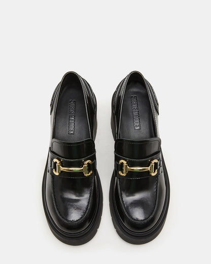 LAZRA Black Platform Lug Block Heel Women's Loafer
