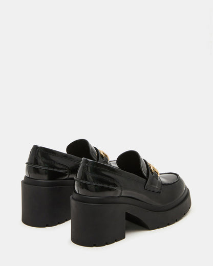 LAZRA Black Platform Lug Block Heel Women's Loafer