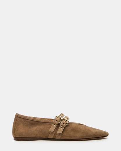 LYDIA Taupe Suede Square-Toe Mary Jane Ballet Women's Flat