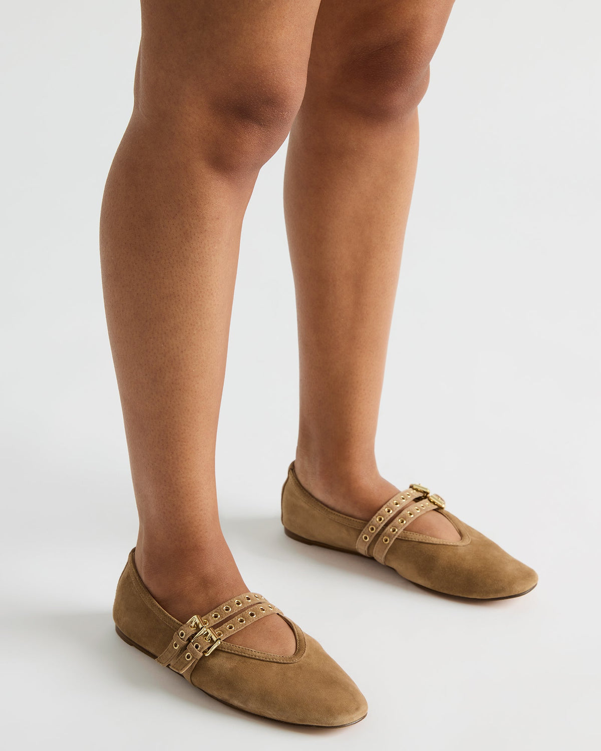 LYDIA Taupe Suede Square-Toe Mary Jane Ballet Women's Flat