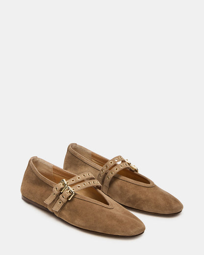 LYDIA Taupe Suede Square-Toe Mary Jane Ballet Women's Flat