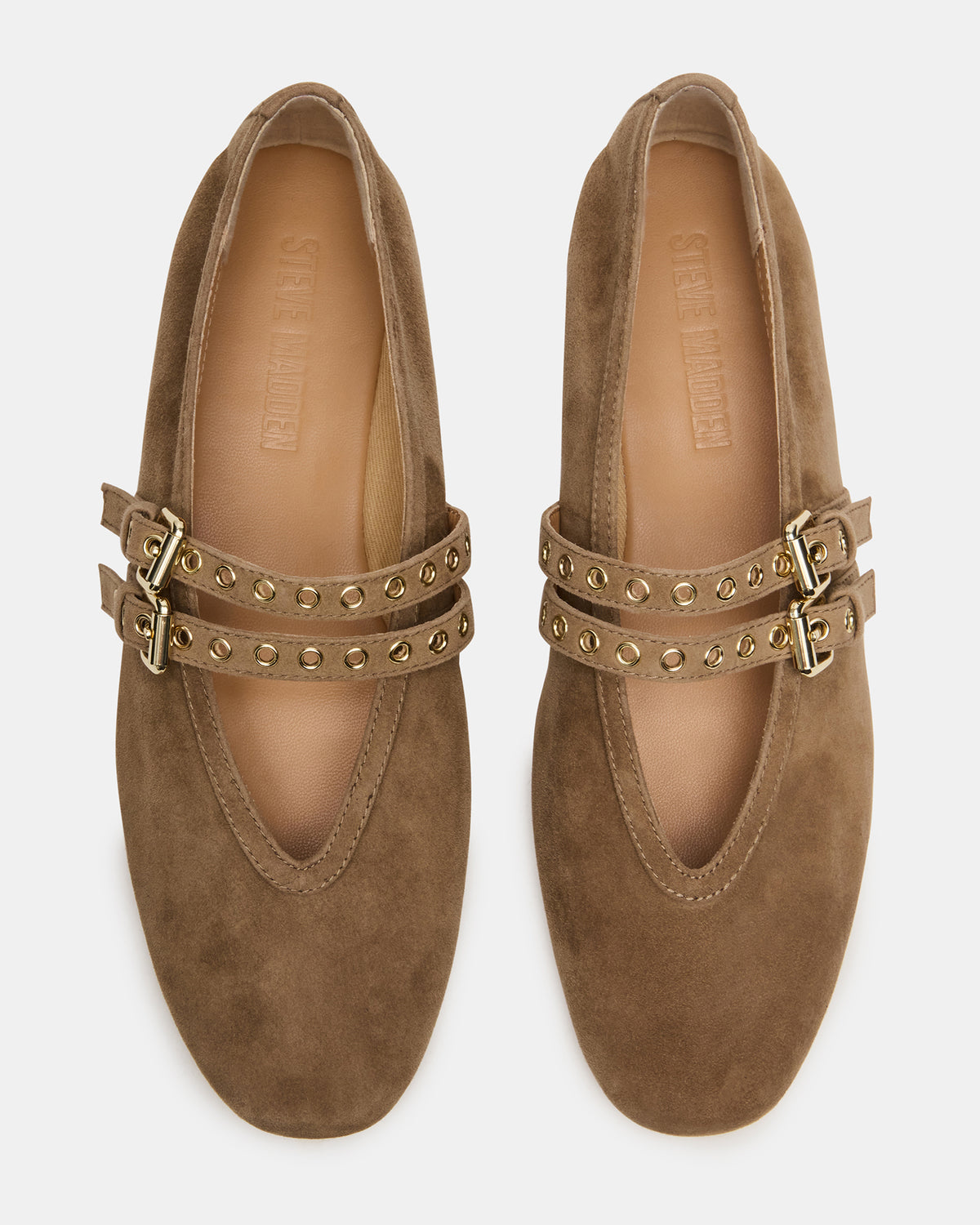 LYDIA Taupe Suede Square-Toe Mary Jane Ballet Women's Flat