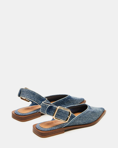 SHAY Denim Fabric Pointed-Toe Slingback Ballet Women's Flat