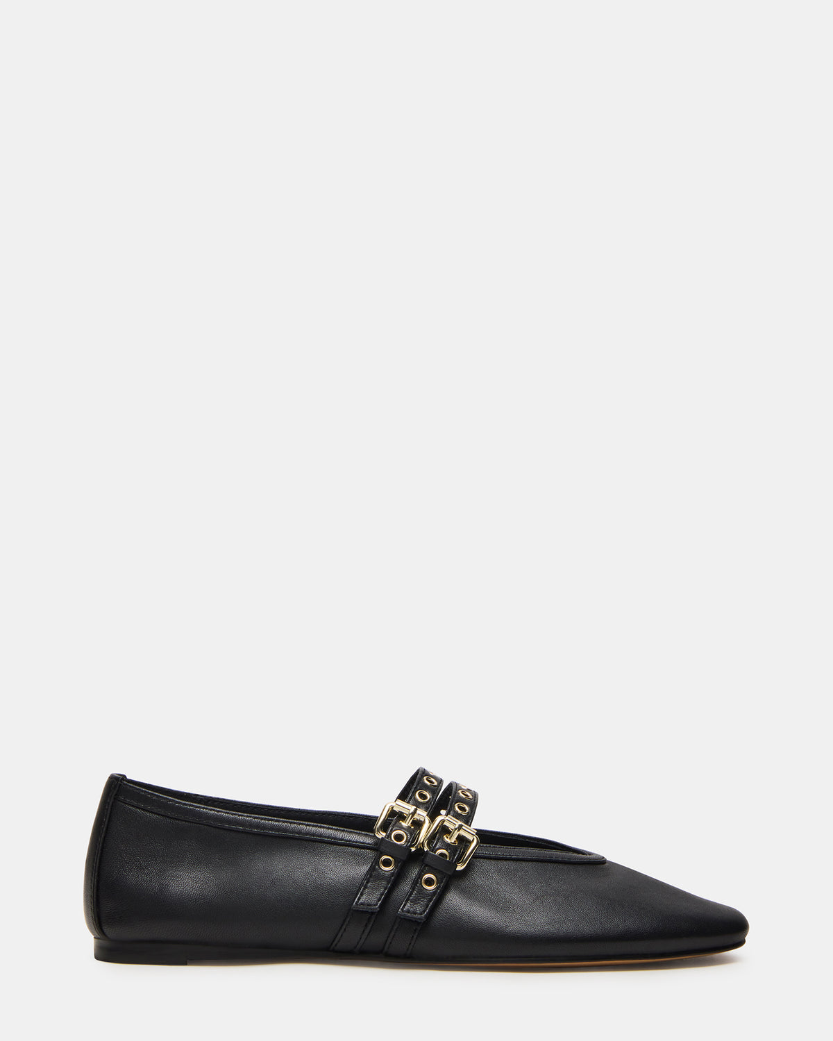 LYDIA Black Leather Square-Toe Mary Jane Ballet Women's Flat
