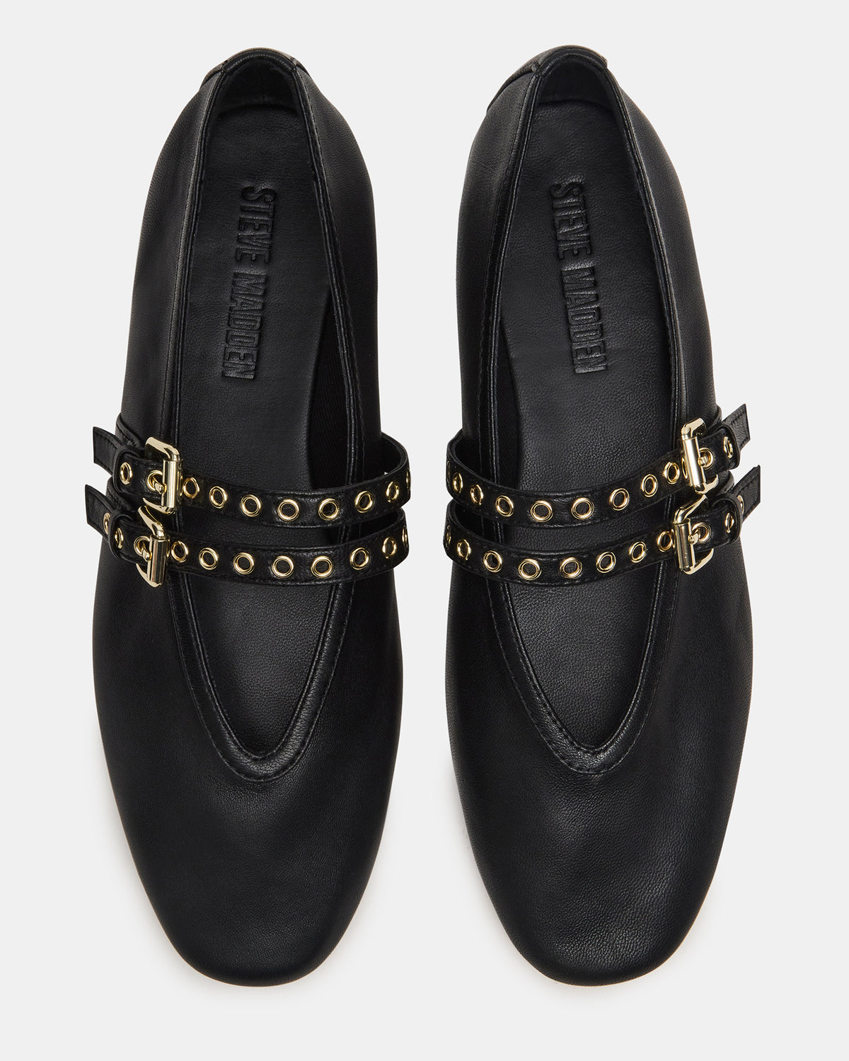 LYDIA Black Leather Square-Toe Mary Jane Ballet Women's Flat