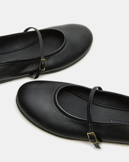 BESETTE Black Leather Mary Jane Ballet Women's Flat