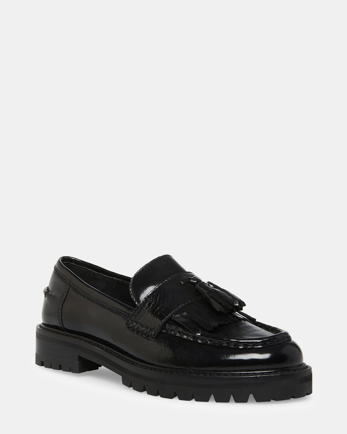 MINKA Black Leather Women's Platform Lug Sole Loafer