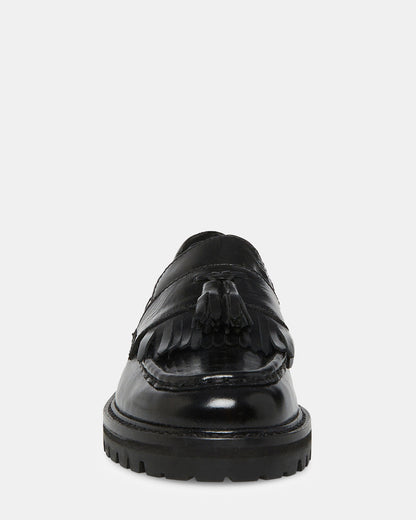 MINKA Black Leather Women's Platform Lug Sole Loafer