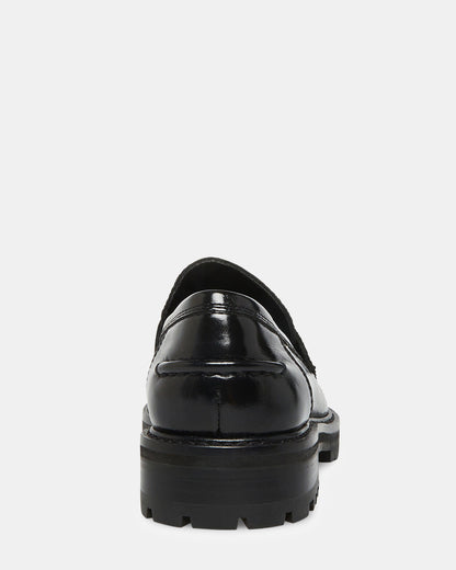 MINKA Black Leather Women's Platform Lug Sole Loafer
