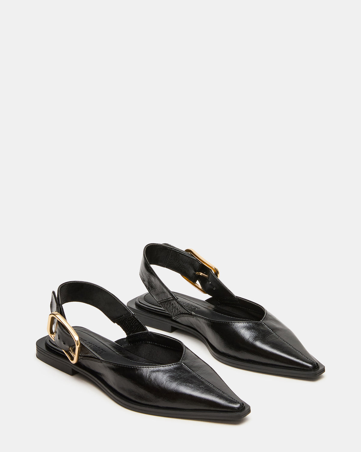 SHAY Black Leather Pointed-Toe Slingback Ballet Women's Flat