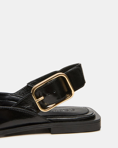 SHAY Black Leather Pointed-Toe Slingback Ballet Women's Flat