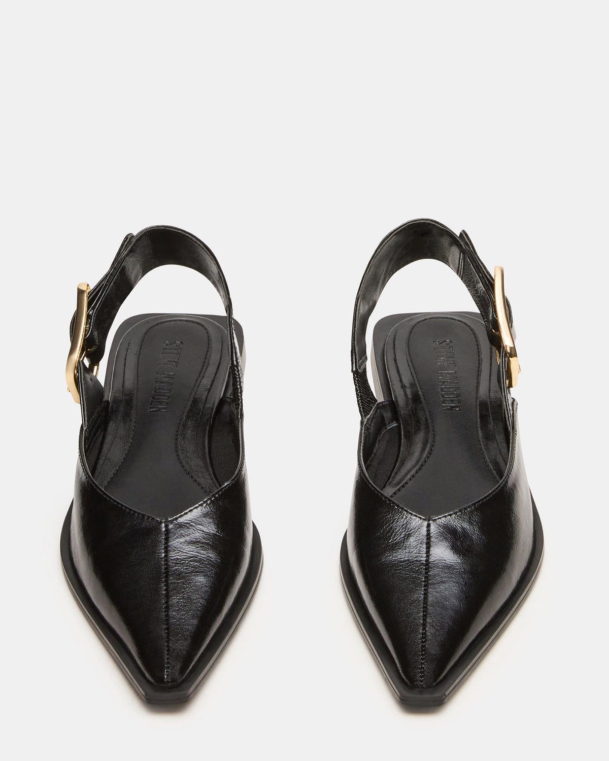 SHAY Black Leather Pointed-Toe Slingback Ballet Women's Flat
