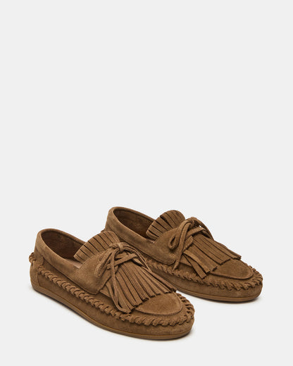 SAMUAL Chestnut Suede Fringe Boat Women's Loafer