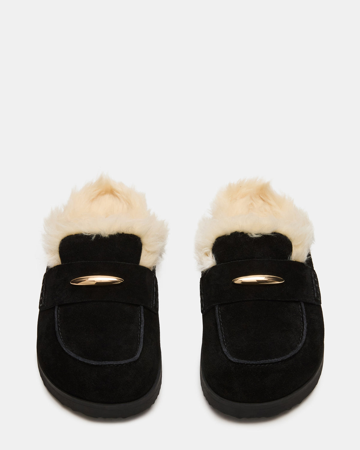 TOBIN Faux Fur Black Suede Slip-On Mule Women's Flat
