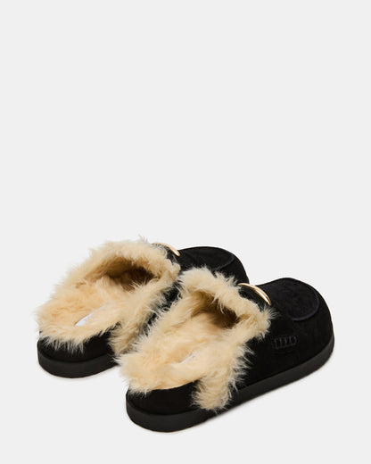 TOBIN Faux Fur Black Suede Slip-On Mule Women's Flat