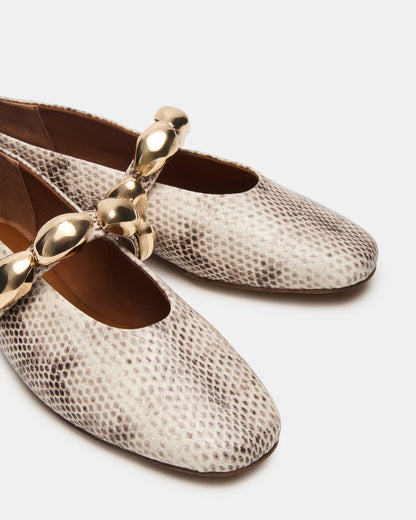 POPPIN Natural Snake Mary Jane Ballet Women's Flat