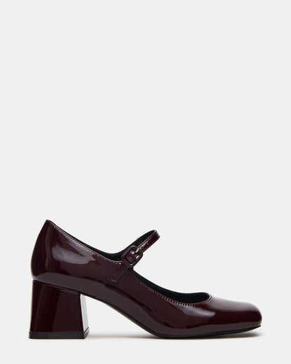 DARCEY Wine Patent Square-Toe Mary Jane Block Heel Women's Loafer
