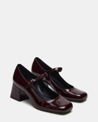 DARCEY Wine Patent Square-Toe Mary Jane Block Heel Women's Loafer