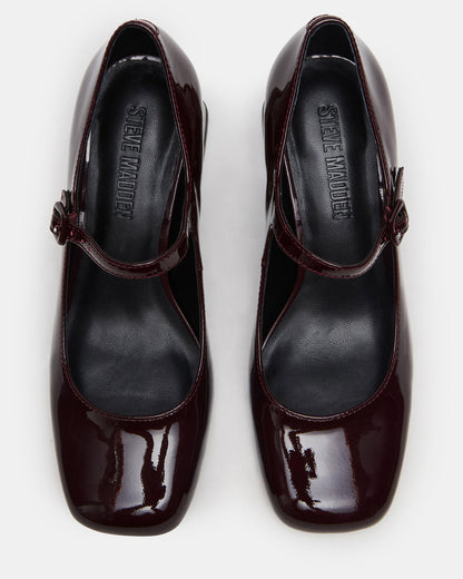 DARCEY Wine Patent Square-Toe Mary Jane Block Heel Women's Loafer