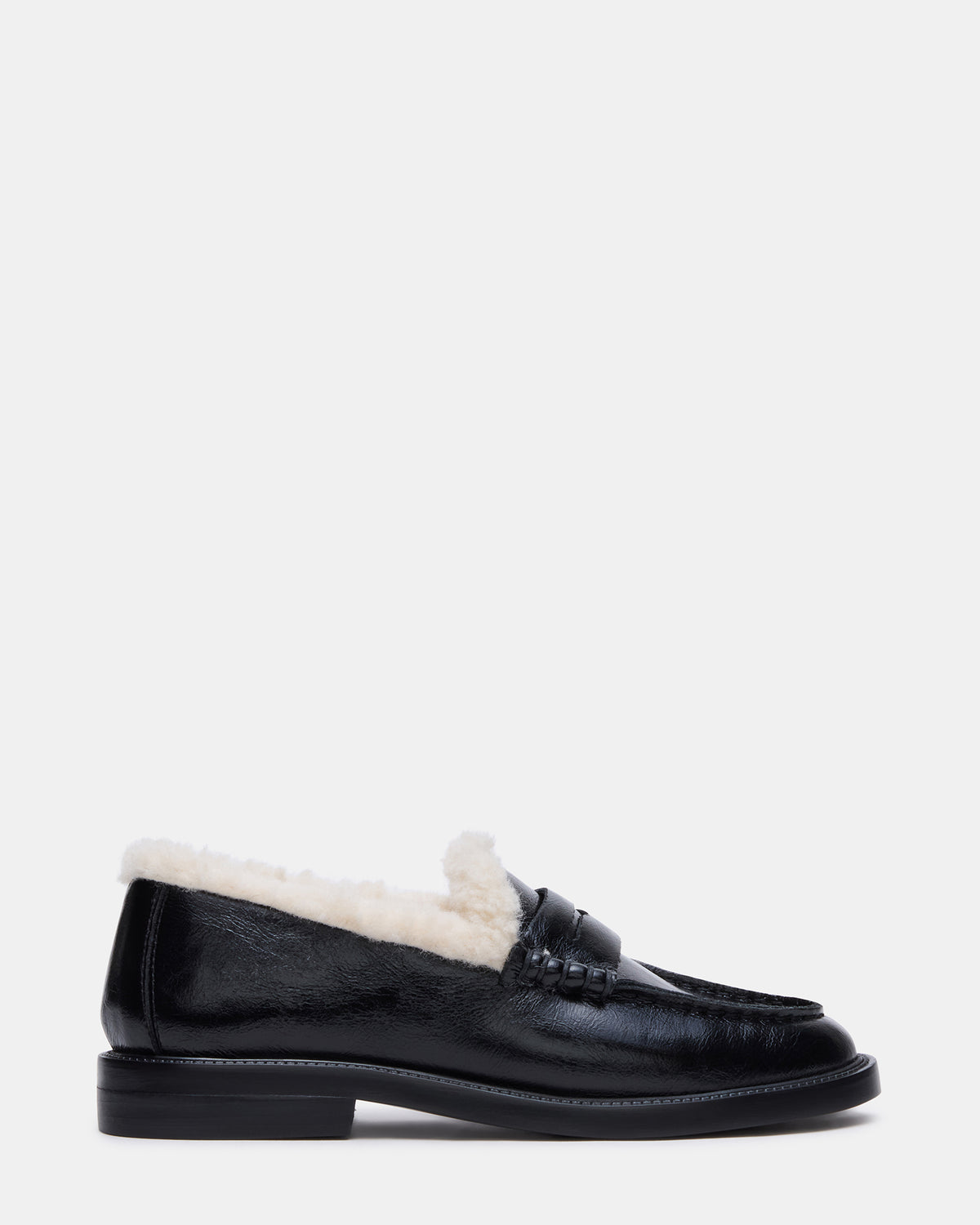 MADISON Faux Fur Black Leather Women's Penny Loafer
