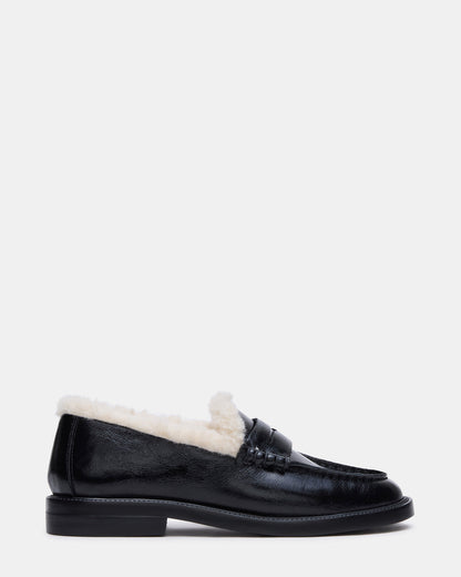 MADISON Faux Fur Black Leather Women's Penny Loafer