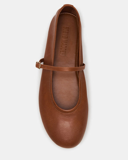 BESETTE Tan Leather Mary Jane Ballet Women's Flat